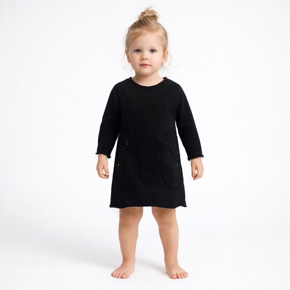 Ag Adriano Goldschmied Black Long-Sleeve Pocket Dress for Kids Size 24m 2T